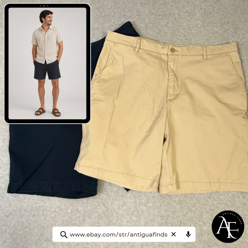 2 SHORTS LOT - IZOD Saltwater Stretch Mens Chino Shorts Size 38 Flat Front